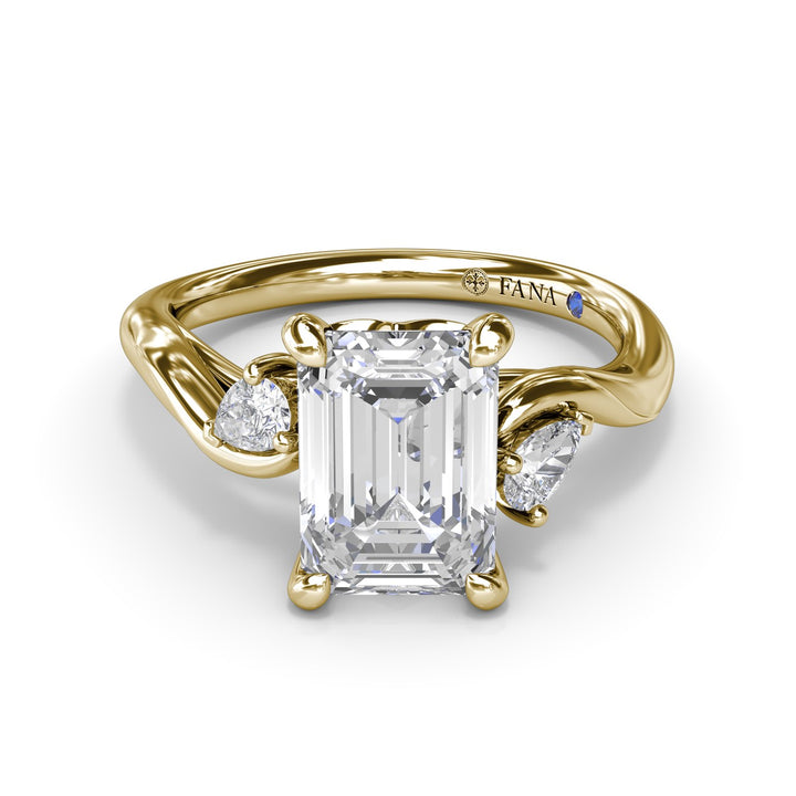 Three-Stone Curved Emerald Cut Engagement Ring