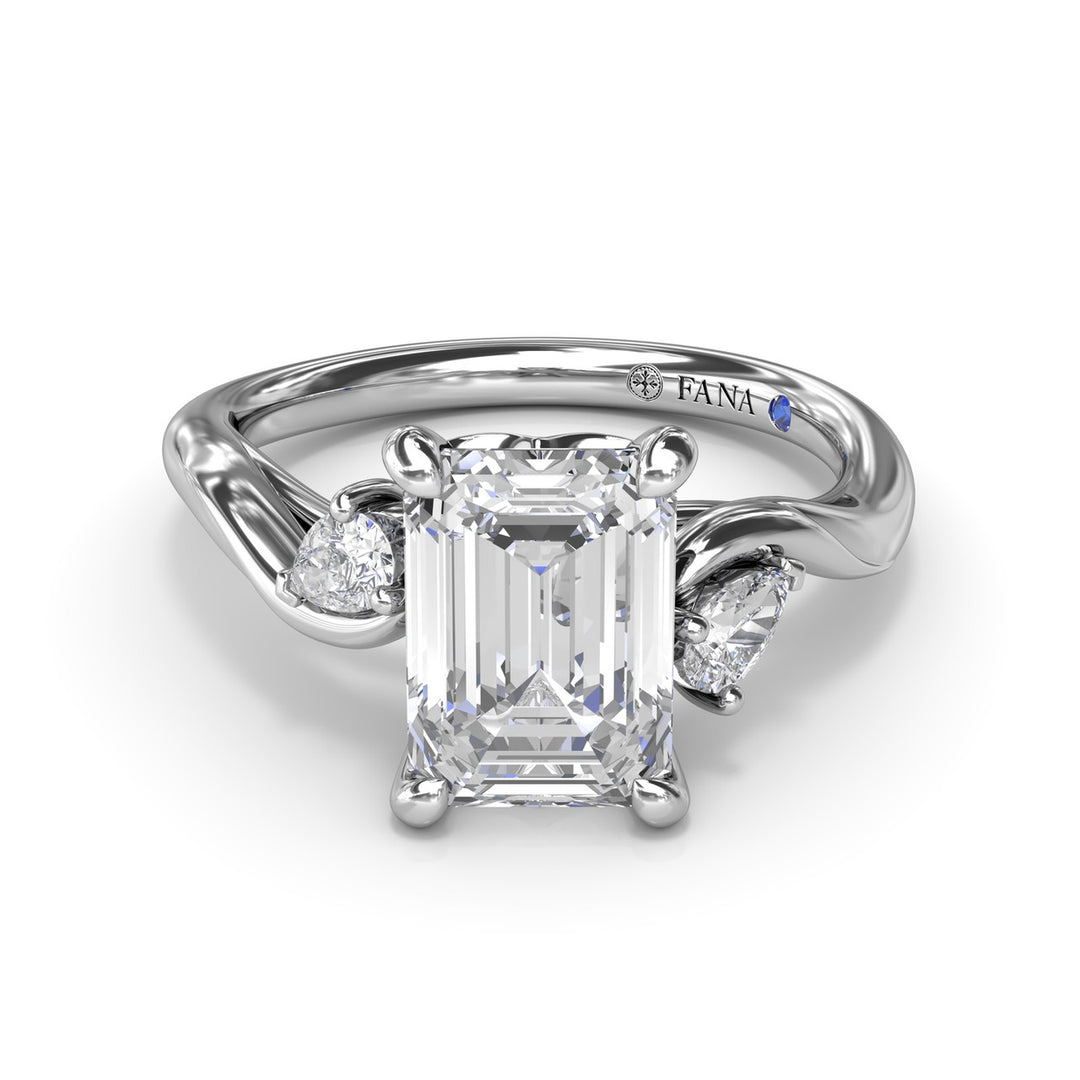 Three-Stone Curved Emerald Cut Engagement Ring