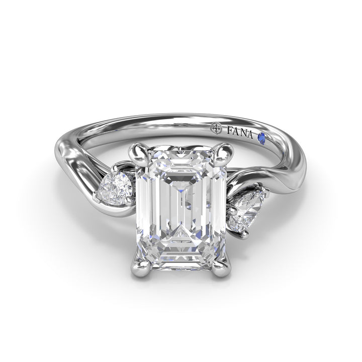 Three-Stone Curved Emerald Cut Engagement Ring
