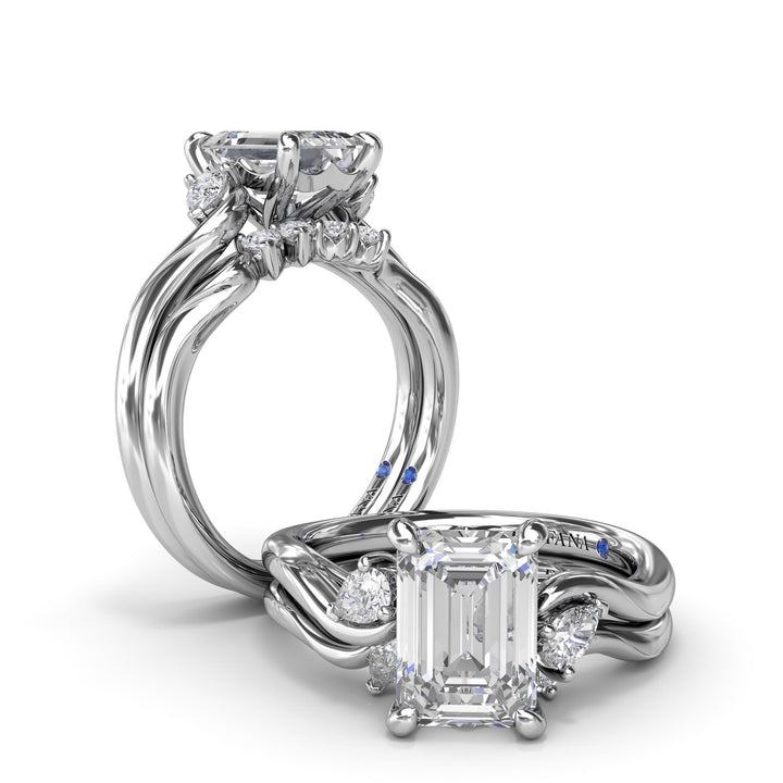 Three-Stone Curved Emerald Cut Engagement Ring