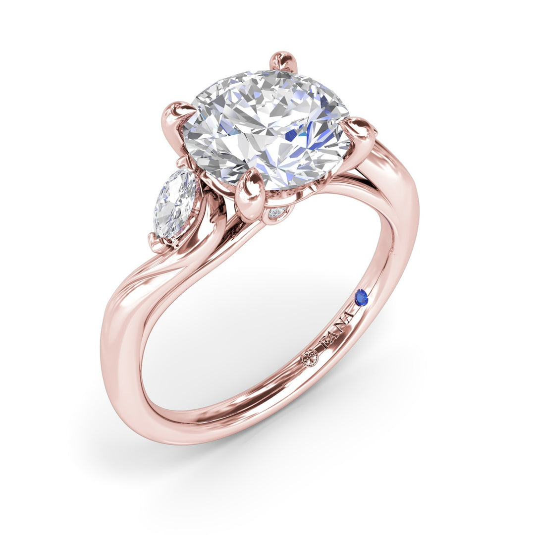 Three-Stone Curved Round Diamond Engagement Ring