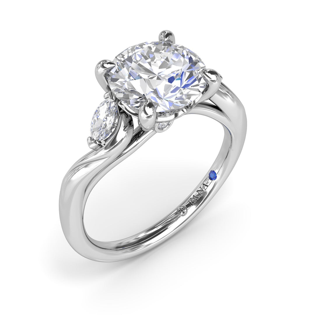 Three-Stone Curved Round Diamond Engagement Ring
