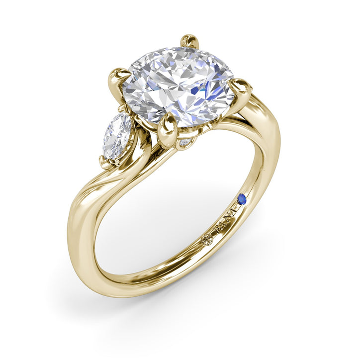 Three-Stone Curved Round Diamond Engagement Ring