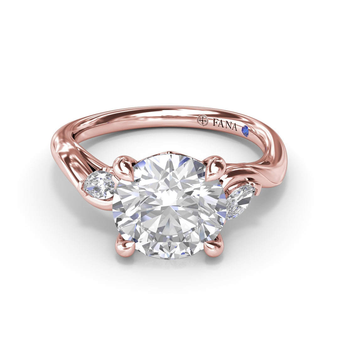 Three-Stone Curved Round Diamond Engagement Ring