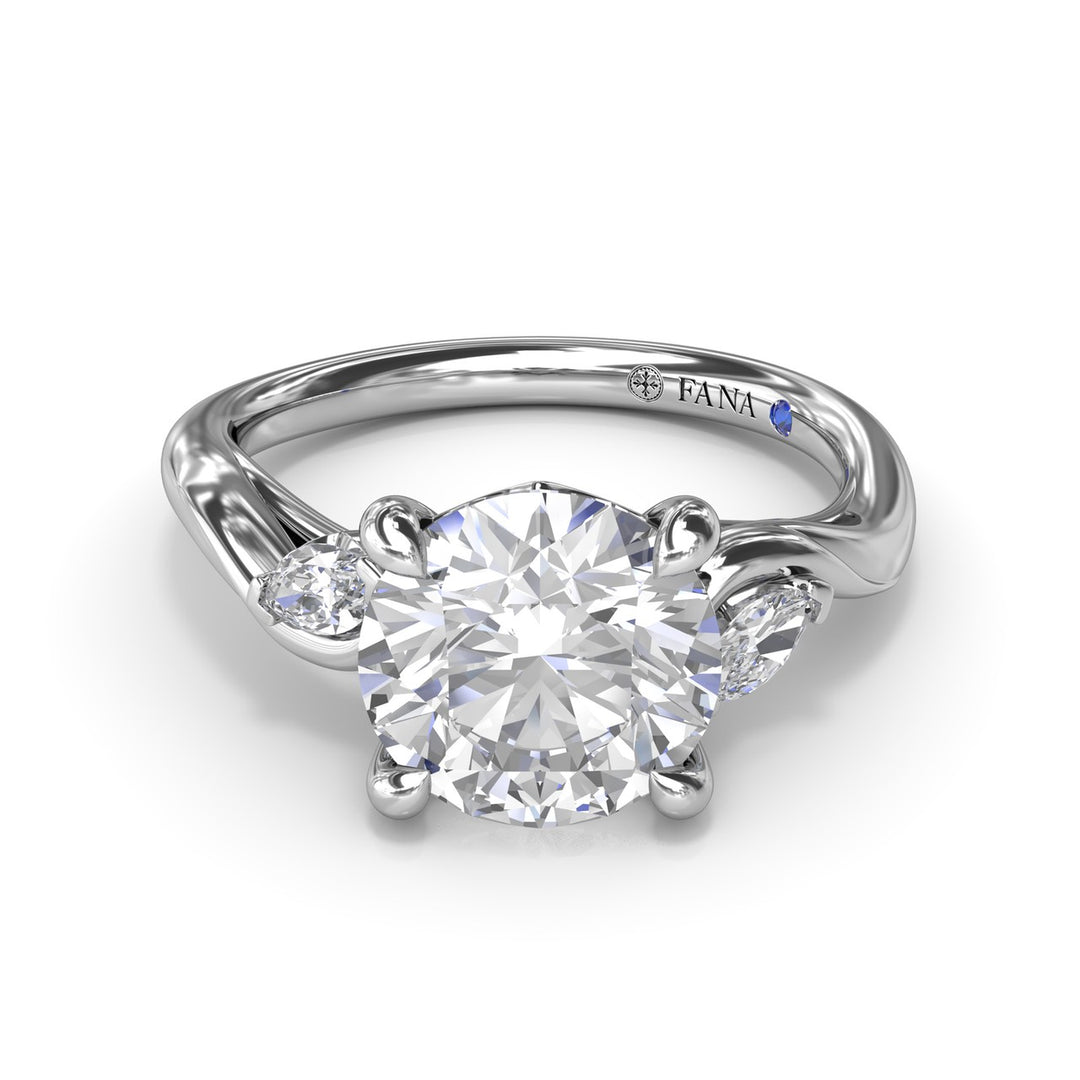 Three-Stone Curved Round Diamond Engagement Ring