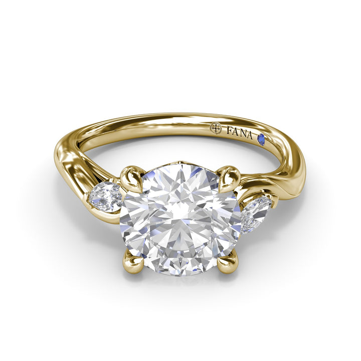 Three-Stone Curved Round Diamond Engagement Ring