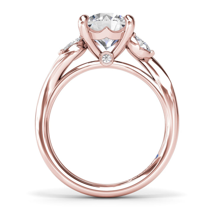 Three-Stone Curved Round Diamond Engagement Ring
