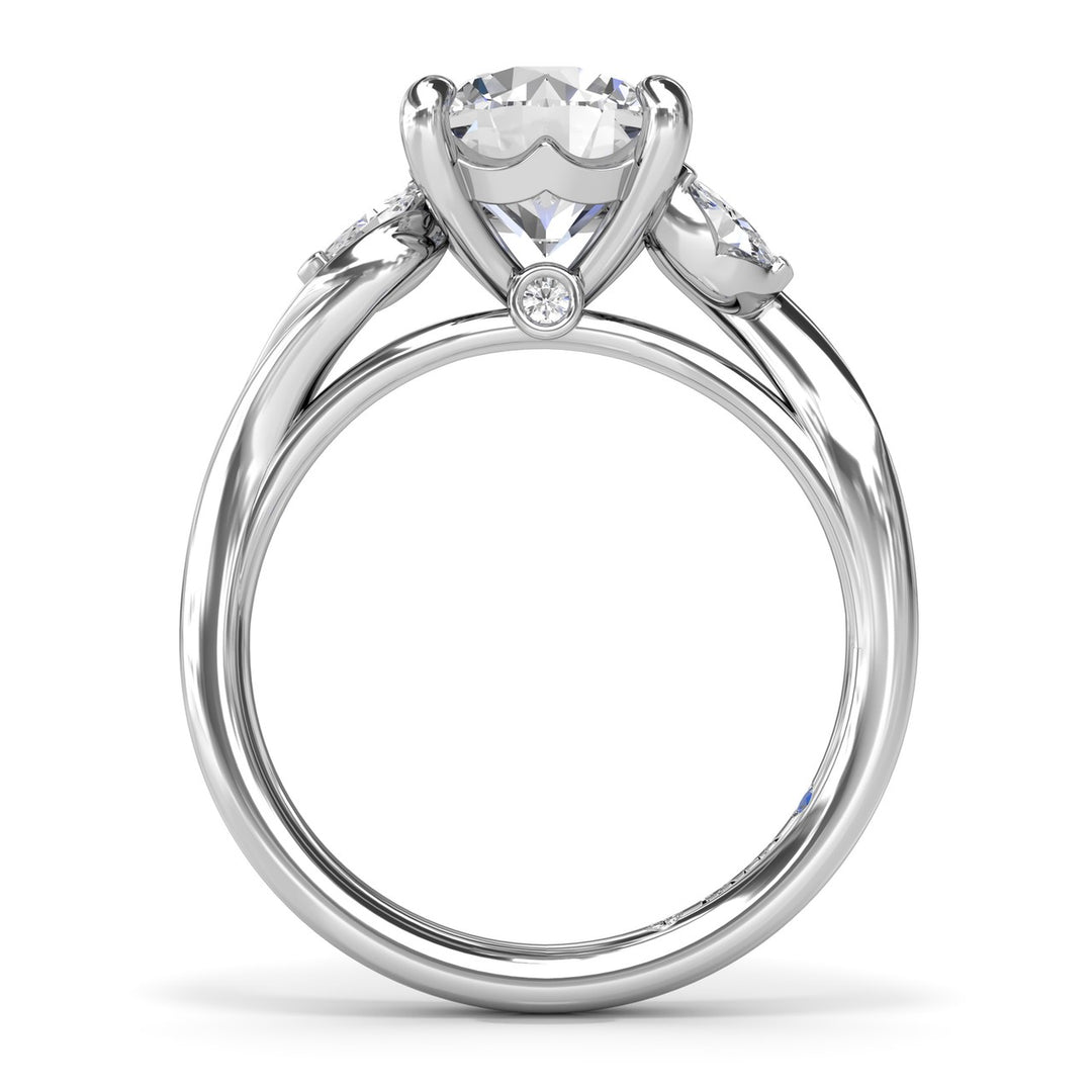 Three-Stone Curved Round Diamond Engagement Ring