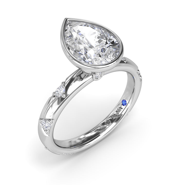 Pear Shaped Bezel Set Diamond Engagement Ring