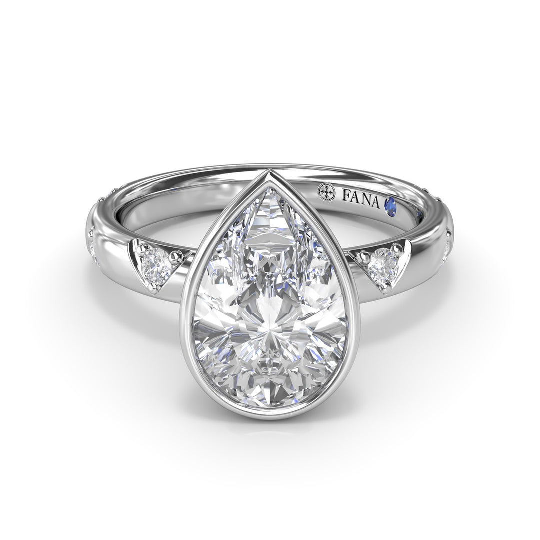 Pear Shaped Bezel Set Diamond Engagement Ring
