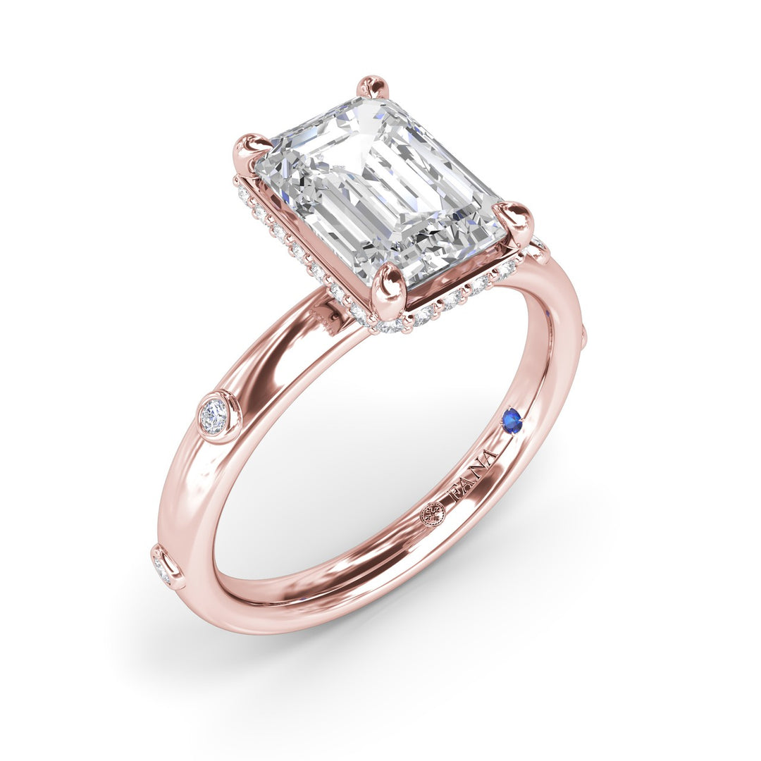 Emerald Cut Engagement Ring with Bezel Set Diamond Band