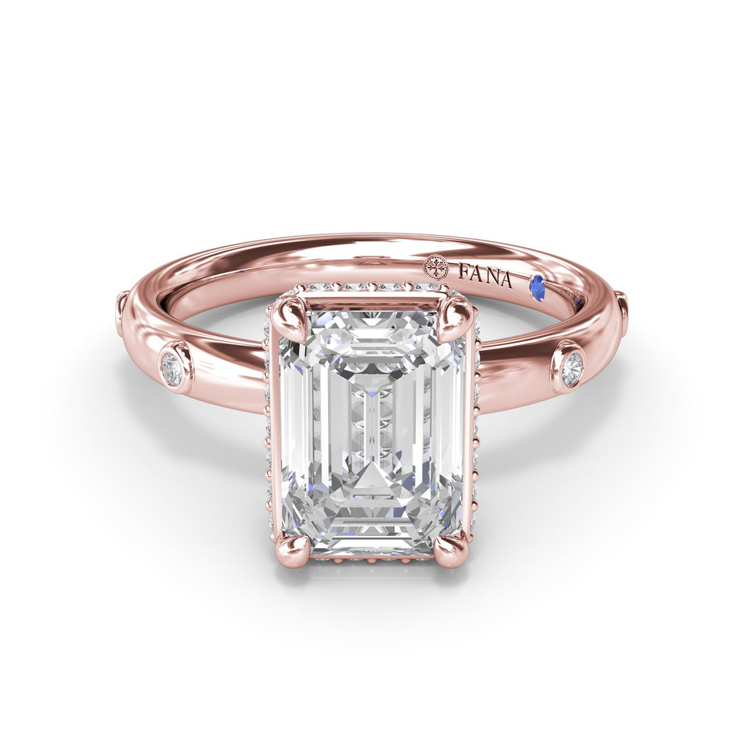 Emerald Cut Engagement Ring with Bezel Set Diamond Band