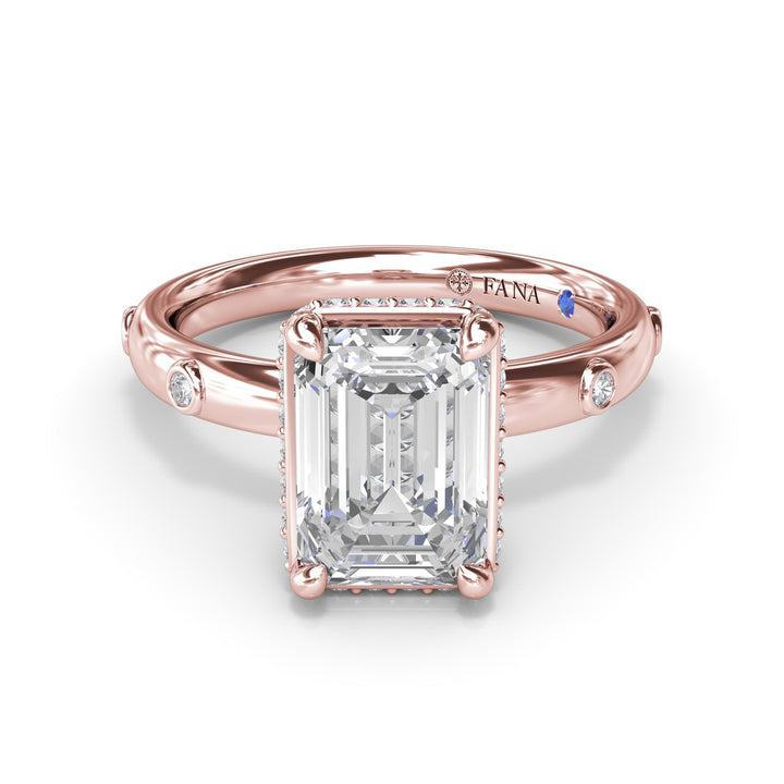 Emerald Cut Engagement Ring with Bezel Set Diamond Band