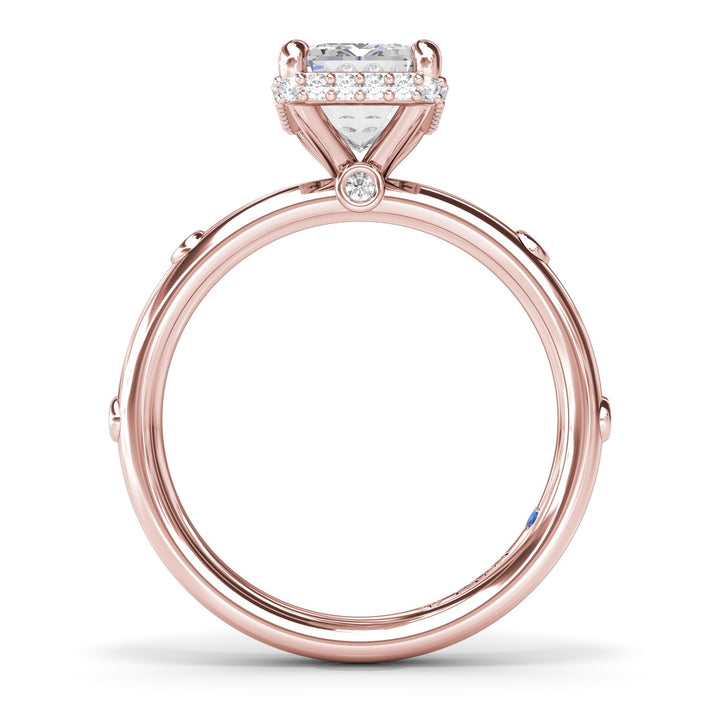 Emerald Cut Engagement Ring with Bezel Set Diamond Band