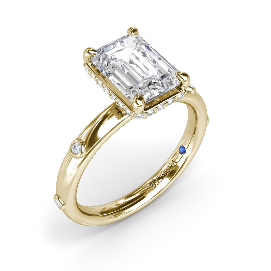 Emerald Cut Engagement Ring with Bezel Set Diamond Band