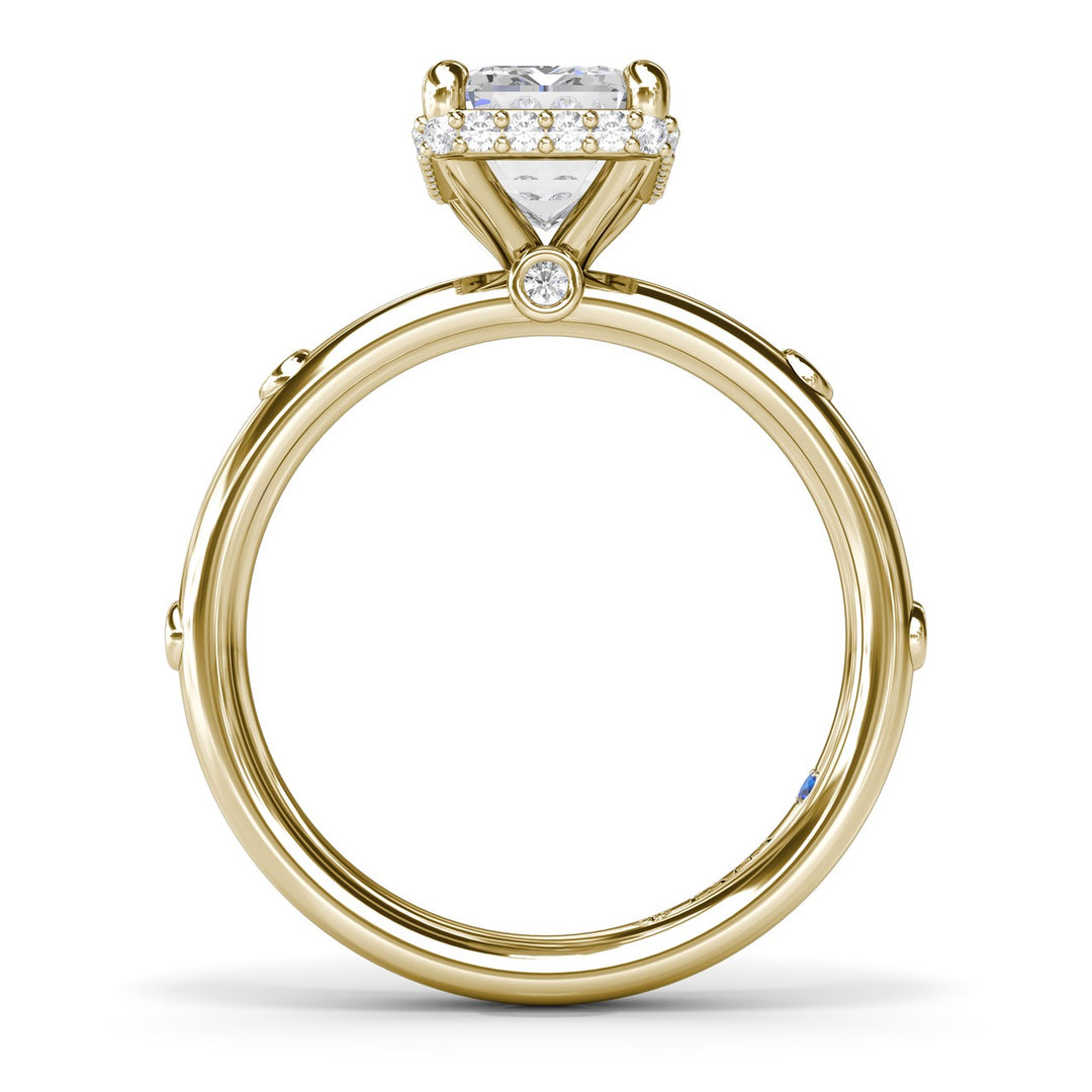 Emerald Cut Engagement Ring with Bezel Set Diamond Band