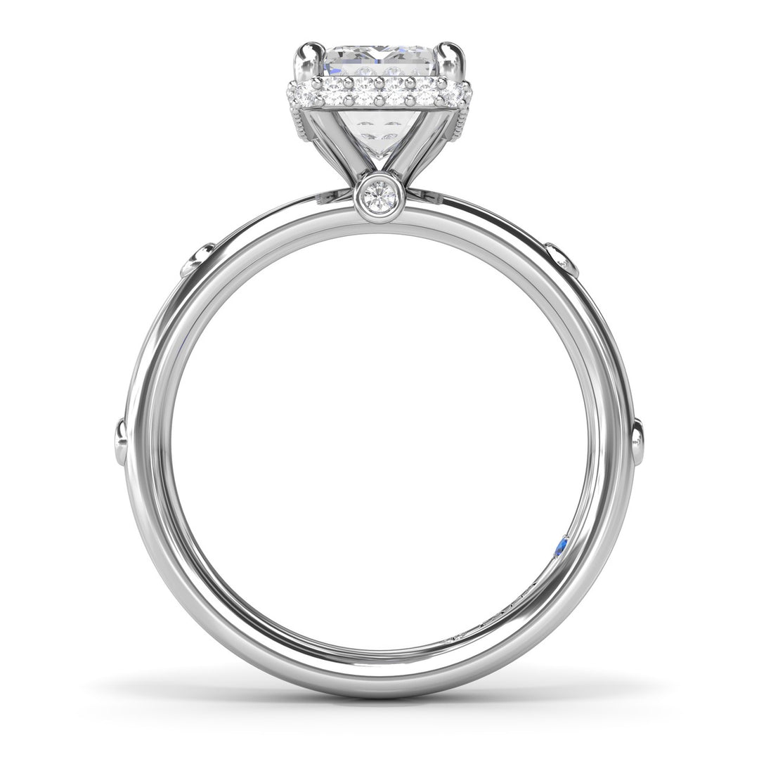 Emerald Cut Engagement Ring with Bezel Set Diamond Band