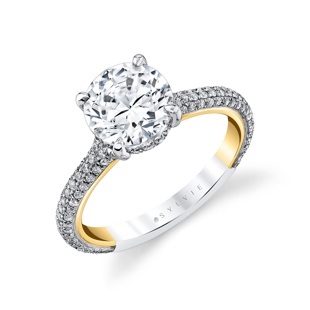 Iconelle Micropave Hidden Halo Two Tone Engagement Ring - Xandra