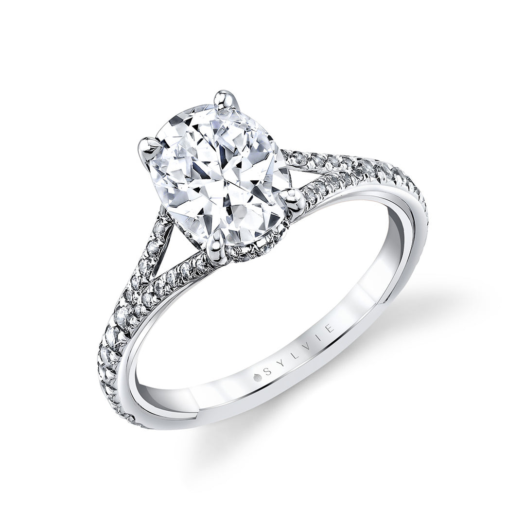 Iconelle Two Tone Shell Taper Hidden Halo Engagement Ring - Whitney