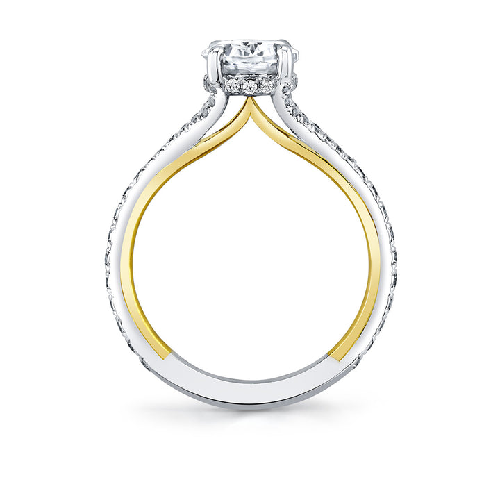 Iconelle Two Tone Shell Taper Hidden Halo Engagement Ring - Whitney