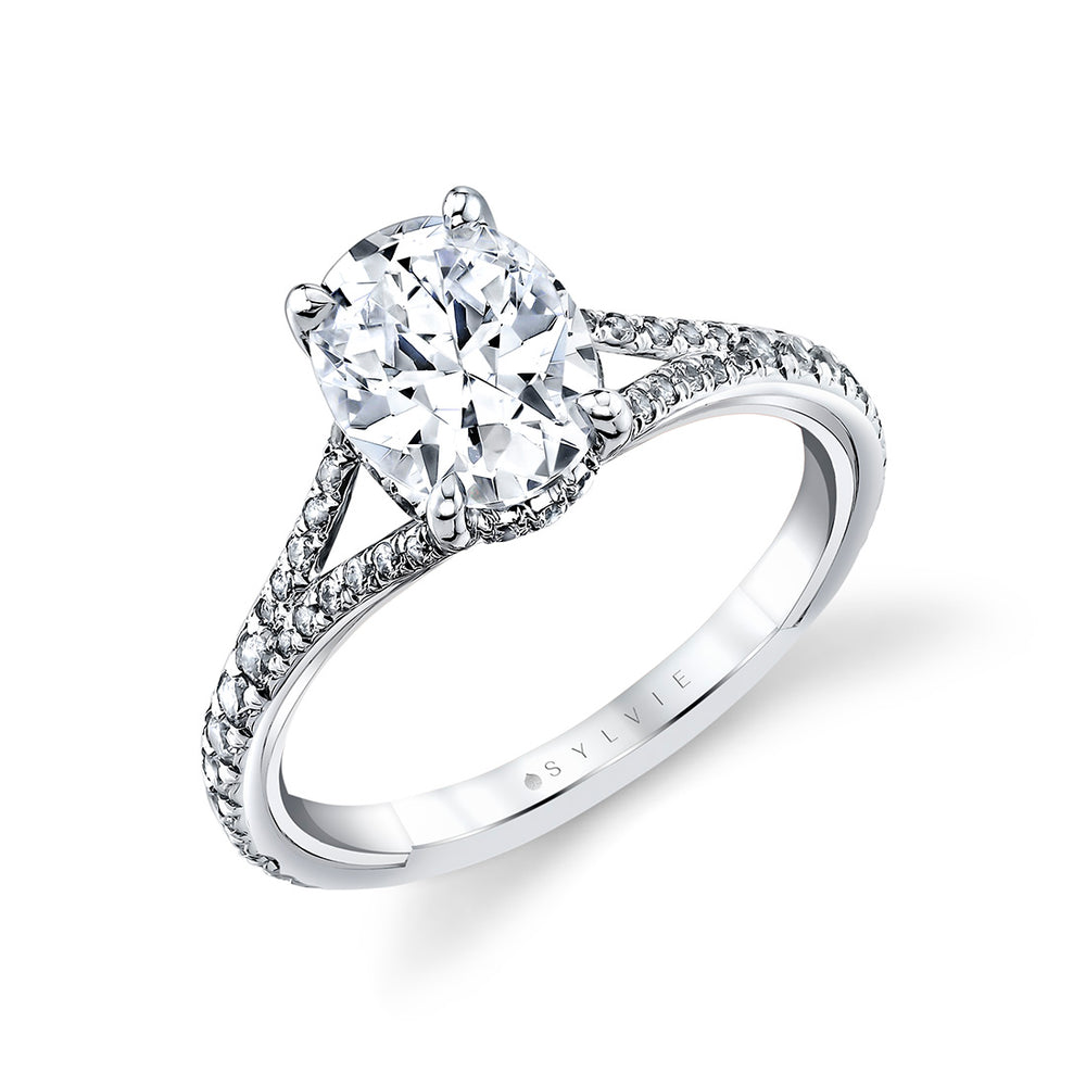 Iconelle Two Tone Shell Taper Hidden Halo Engagement Ring - Whitney