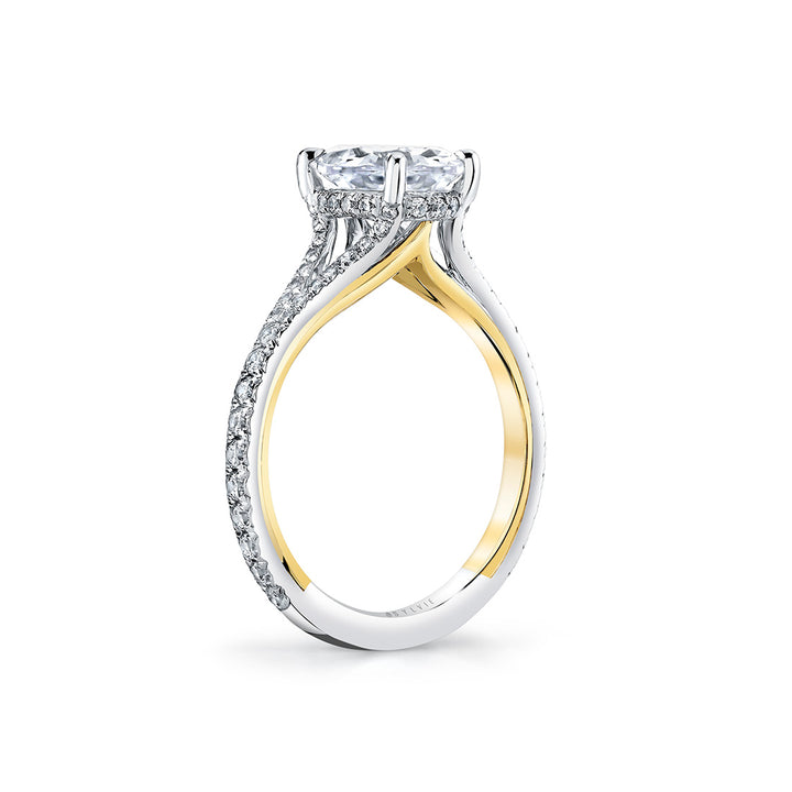 Iconelle Two Tone Shell Taper Hidden Halo Engagement Ring - Whitney