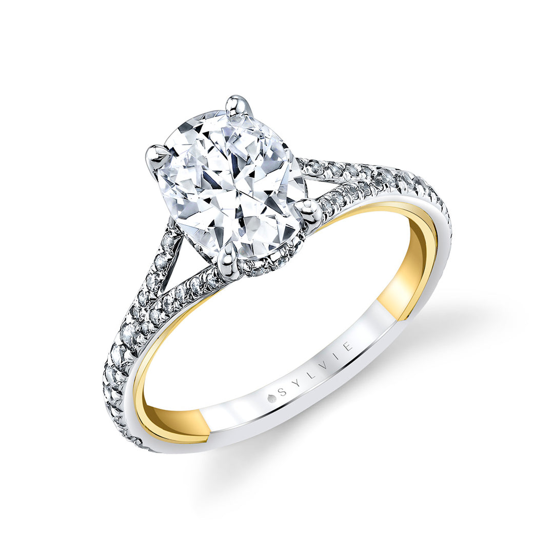 Iconelle Two Tone Shell Taper Hidden Halo Engagement Ring - Whitney