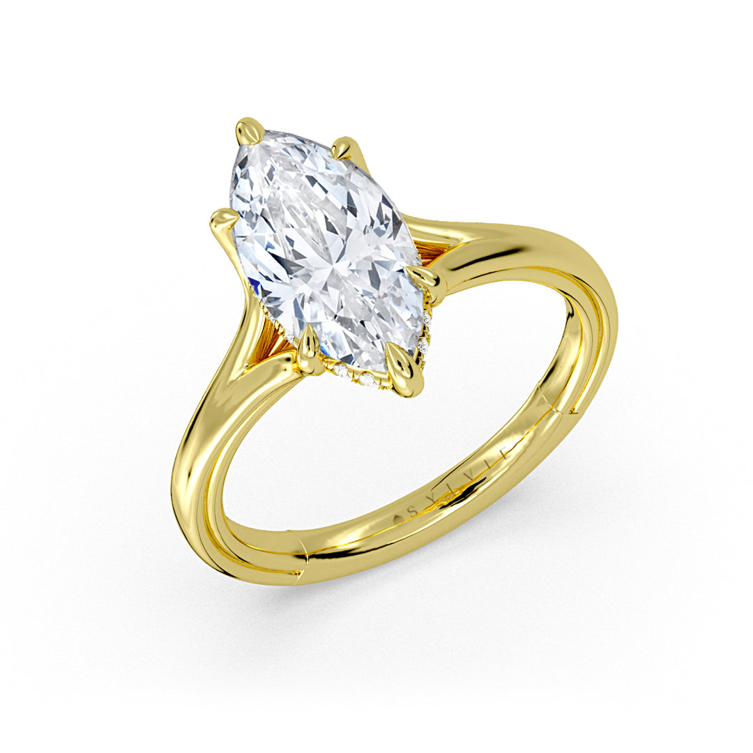Shell Iconelle Split Shank Hidden Halo Engagement Ring - Cynthia