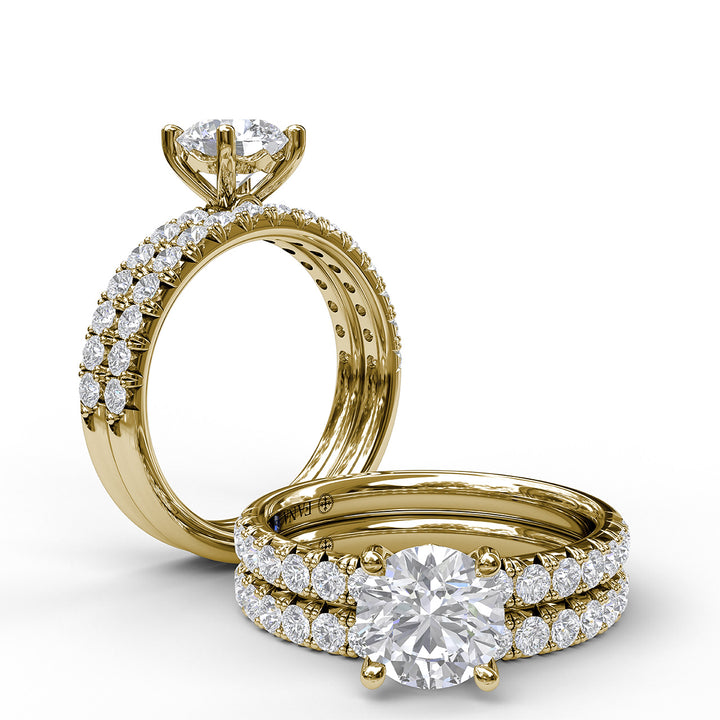 Classic French-Cut Pave Round Solitaire