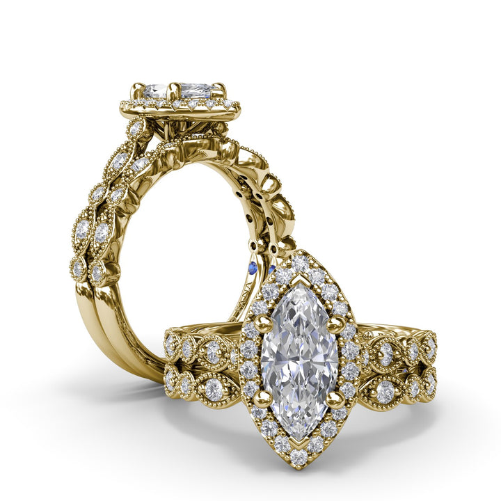Classic Marquise Engagement Ring with Detailed Milgrain Band