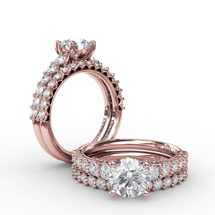 Contemporary Diamond Solitaire Engagement Ring With Openwork Diamond Band