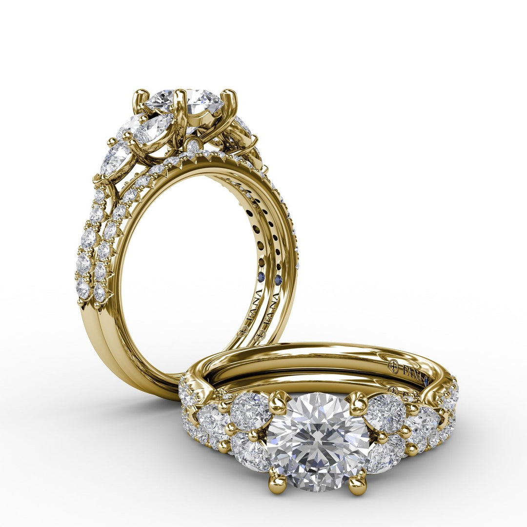 Floral Multi-Stone Engagement Ring With Diamond Leaves
