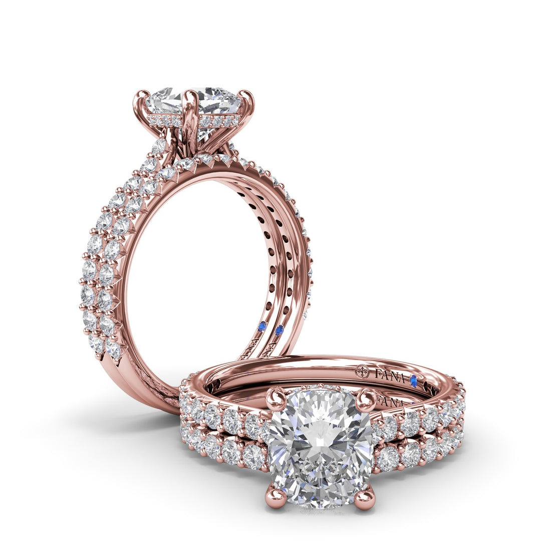 Classic Cushion Solitaire Engagement Ring With Hidden Pavï¿½ Halo