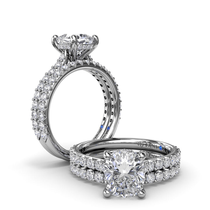 Classic Cushion Solitaire Engagement Ring With Hidden PavÃ© Halo