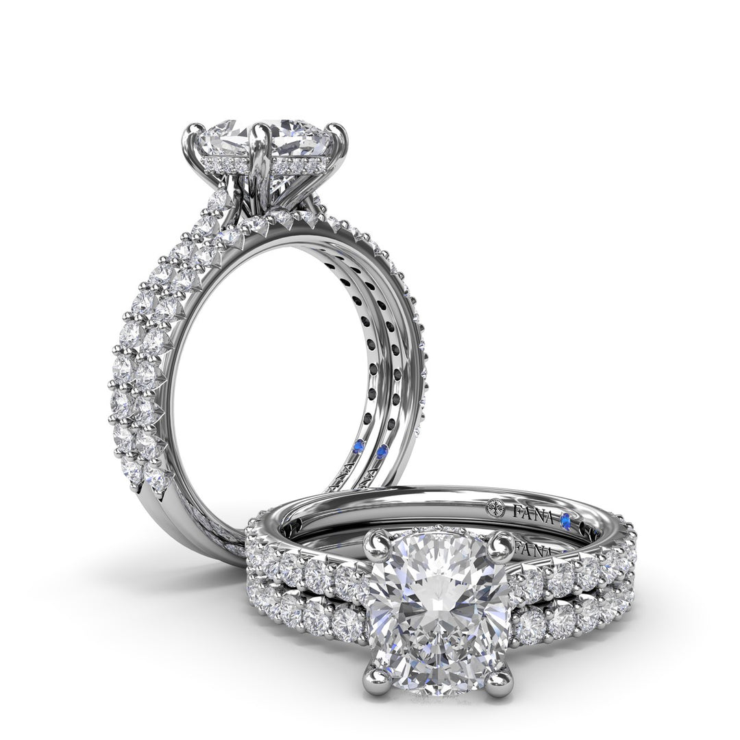 Classic Cushion Solitaire Engagement Ring With Hidden PavÃ© Halo