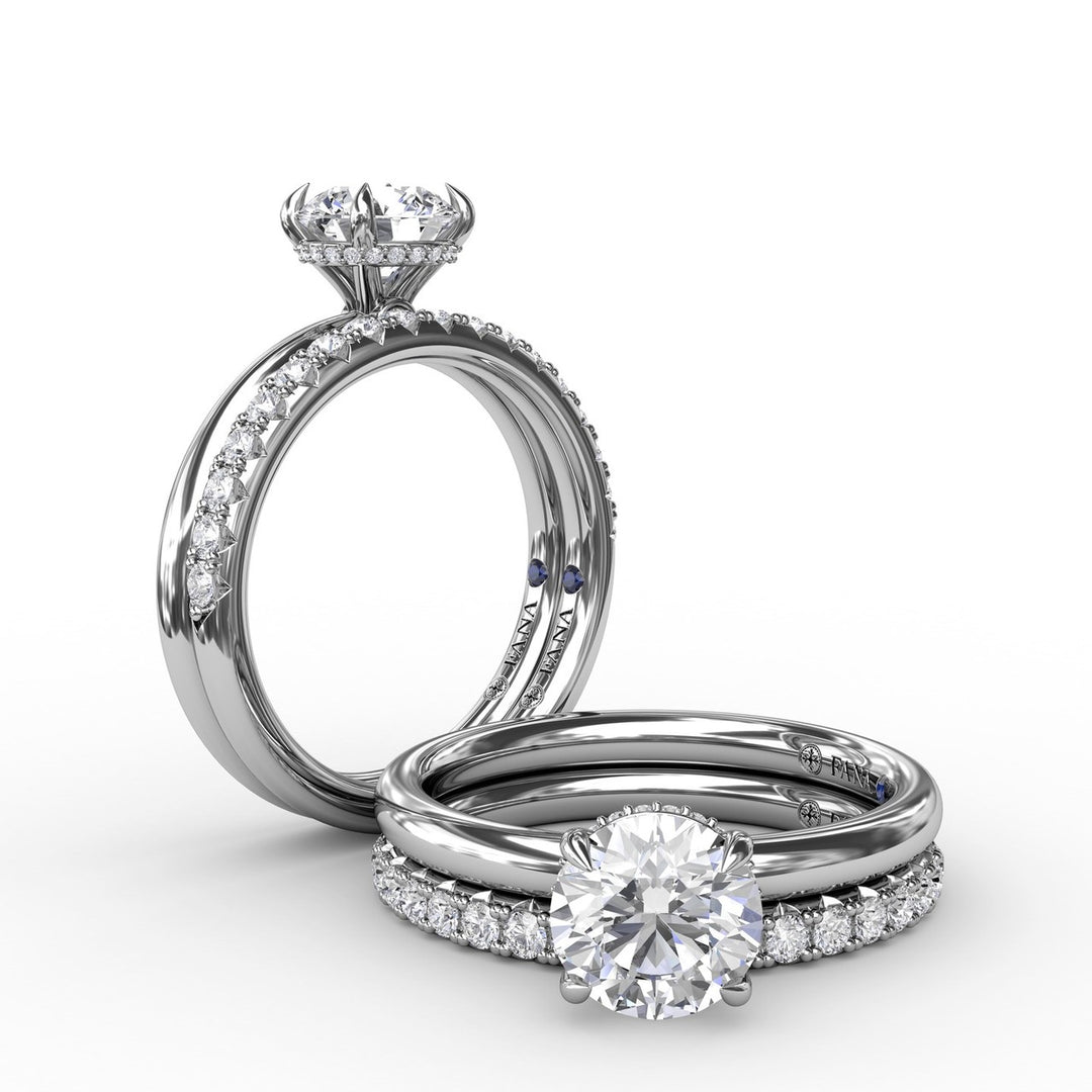 Contemporary Round Diamond Solitaire Engagement Ring With Hidden PavÃ© Halo