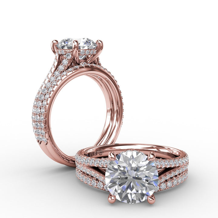 Classic Hidden Halo Round Diamond Solitaire Engagement Ring With Split-Diamond Shank