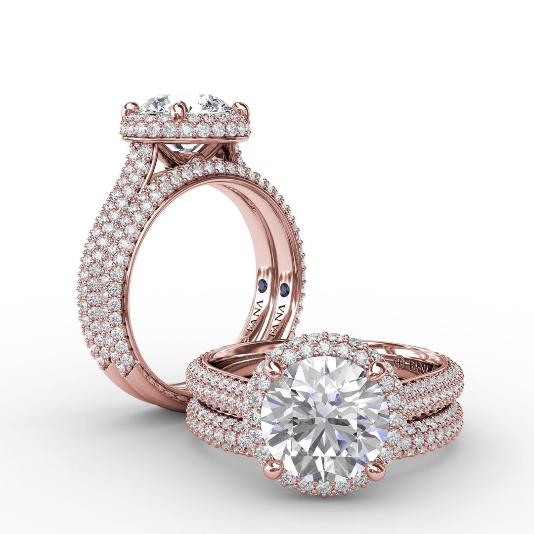 Seamless PavÃ© Diamond Double Halo Engagement Ring