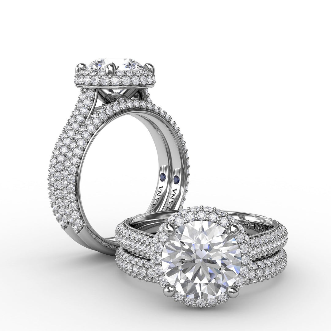 Seamless PavÃ© Diamond Double Halo Engagement Ring