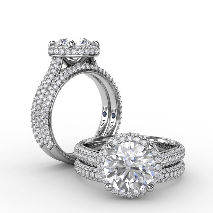 Seamless PavÃ© Diamond Double Halo Engagement Ring