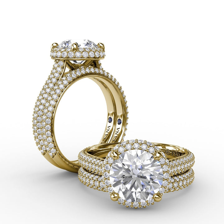 Seamless PavÃ© Diamond Double Halo Engagement Ring