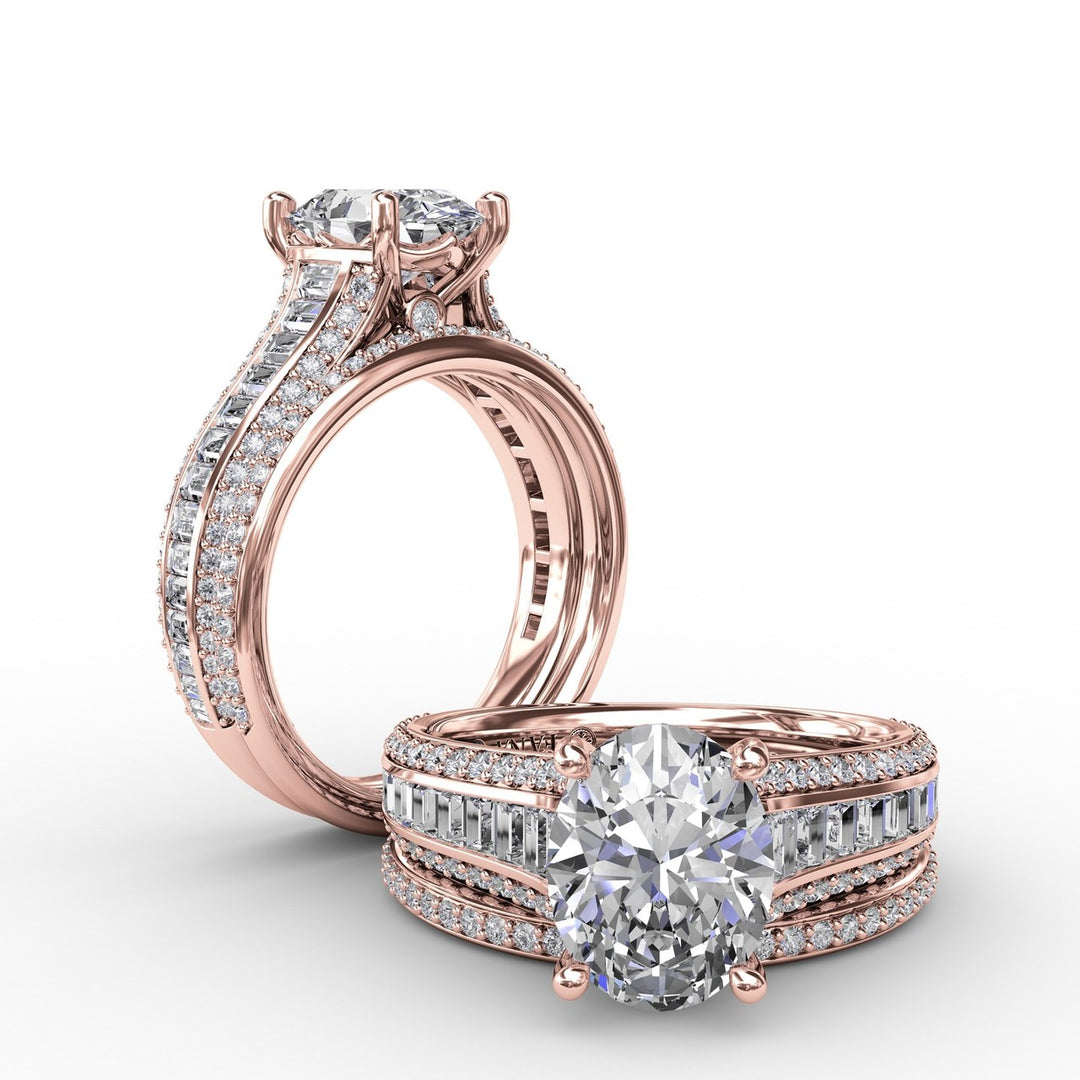 Striking Baguette and PavÃ© Engagement Ring
