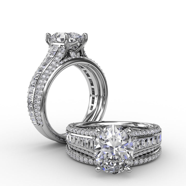 Striking Baguette and PavÃ© Engagement Ring