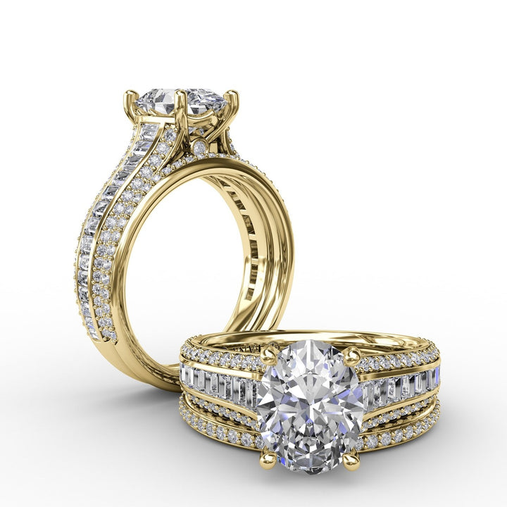 Striking Baguette and PavÃ© Engagement Ring