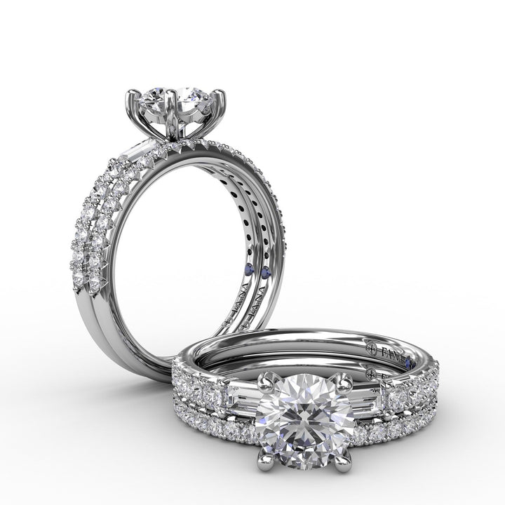 Contemporary Diamond Solitaire Engagement Ring With Baguettes