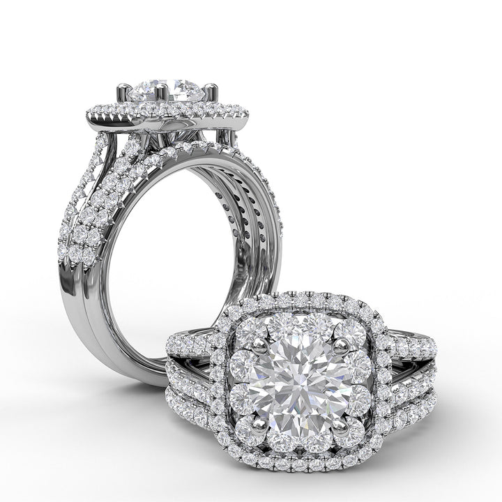 Exquisite Unique Double Halo Engagement Ring