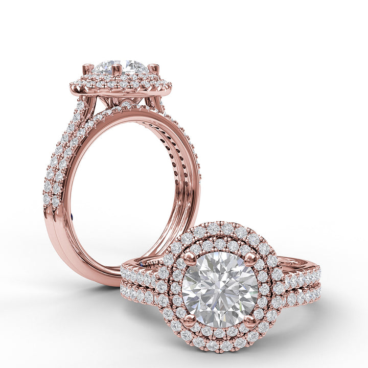 Single Row Petite Double Halo Engagement Ring