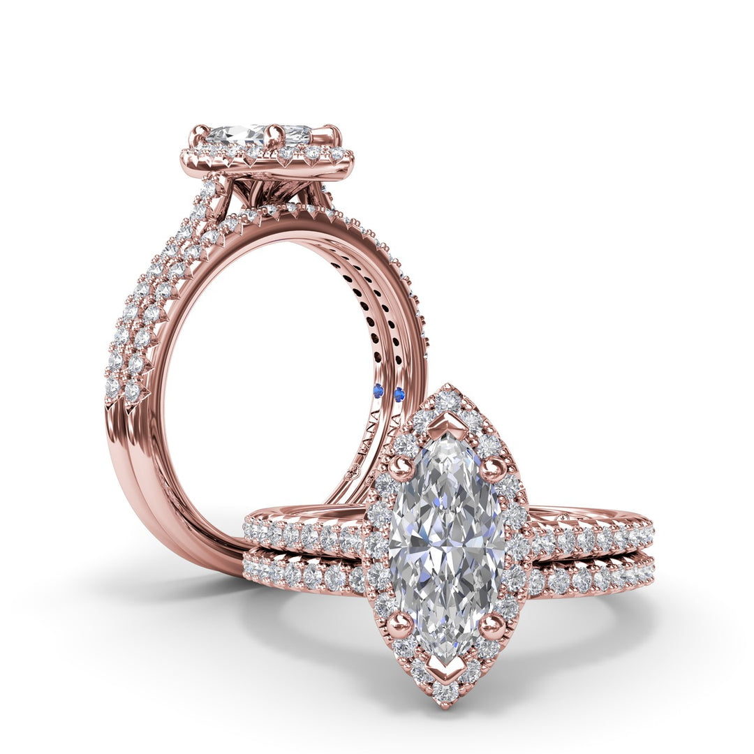 Delicate Marquise Halo And Pave Band Engagement Ring