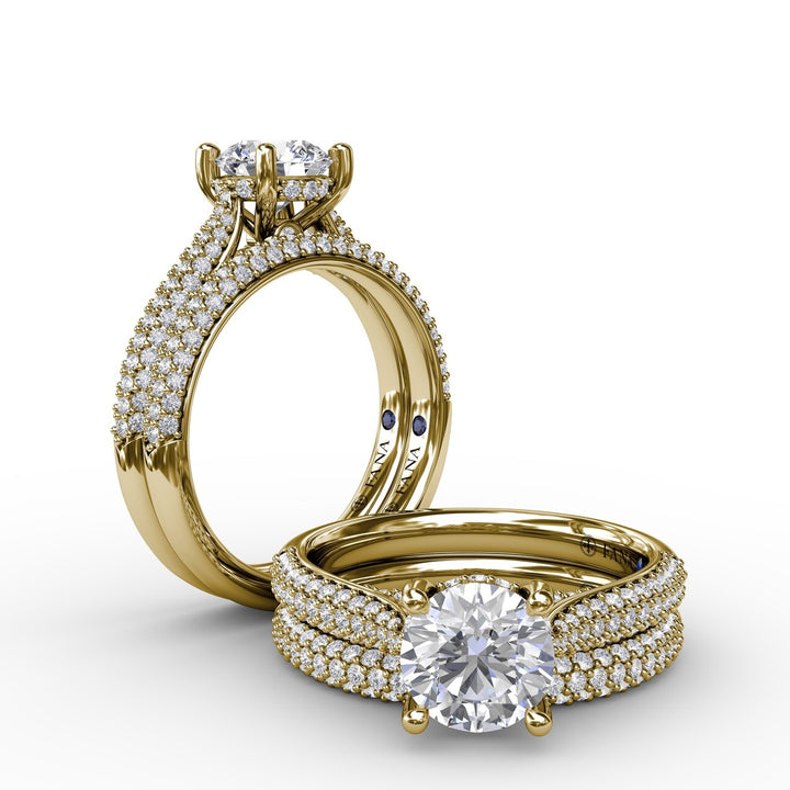 Classic Round Diamond Solitaire Engagement Ring With Double-Row PavÃ© Diamond Shank