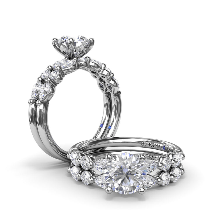 Alternating Teardrop and Round Diamond Engagement Ring